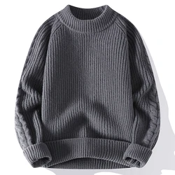 2023 New Mens Knitted Sweaters Round Neck Long Sleeve Harajuku Men Casual Pullover Autumn Winter Male Soild Color Warm Sweater