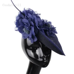 Women Church Fascinator Hat Mariage Flower Headpiece Ladies Event Kentucky Derby Big Fascintator Hat Hair Pin Femme Chapeau