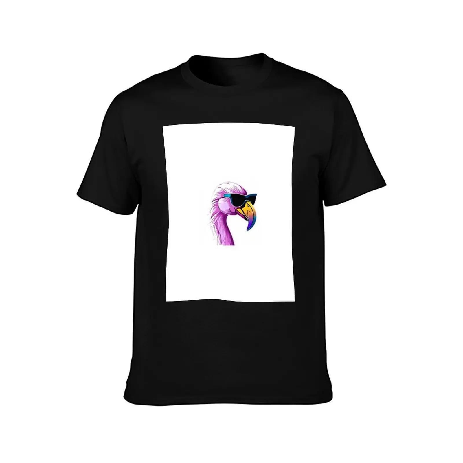 Cute And Funny Flamingo wearing sunglasses. T-Shirt No Iron Casual Short Sleeve Top view 2