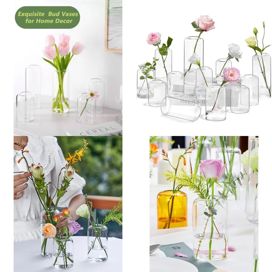 

Bud Vases in Bulk Set of 12, Modern Small Glass Vases for Flower Clear Bud Vases for Wedding Centerpiece, Blown Thicker Small V