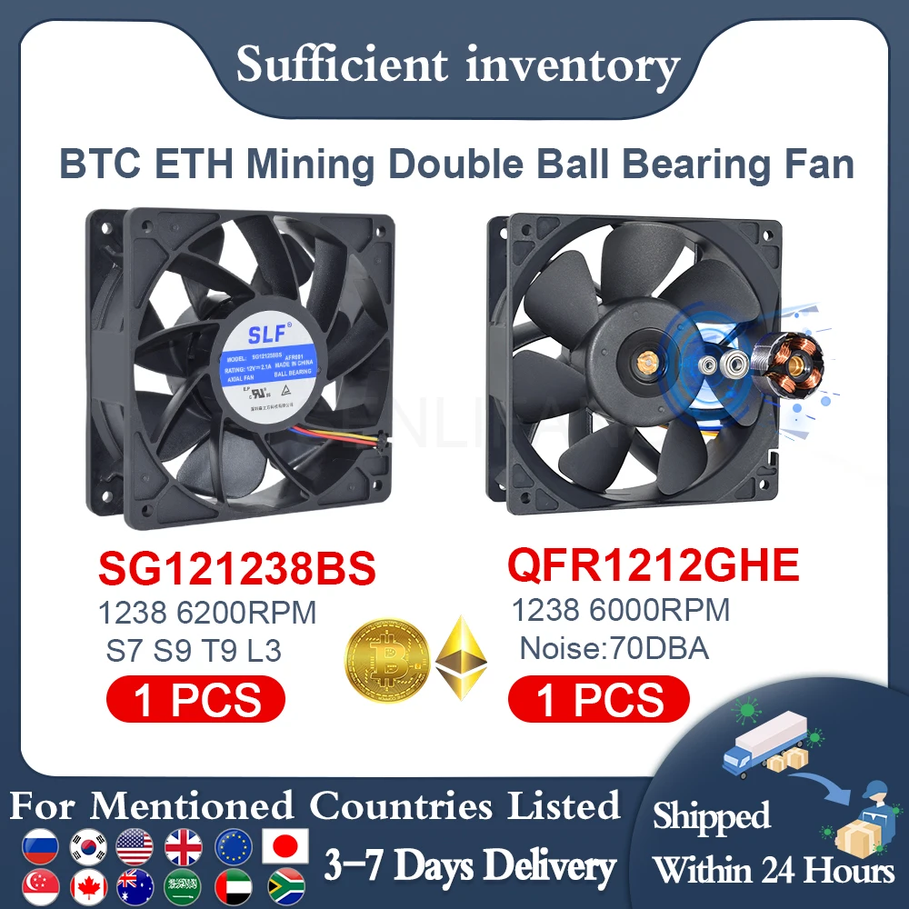 SENLIFANG Genuine New SG121238BS QFR1212GHE DC12V 2.1A S7 S9 T9 L3 BTC ETH  Mining Double Ball Bearing /Cooling Fan 120*120*38mm