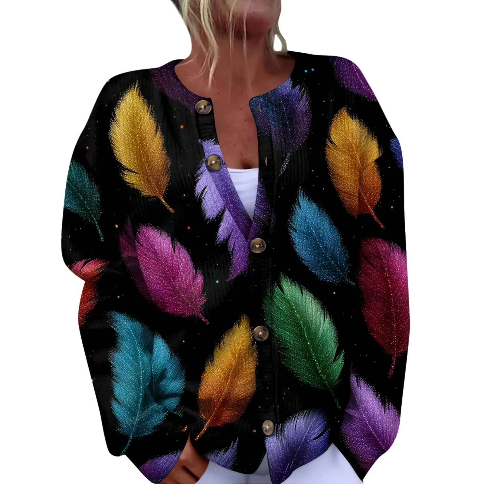 여성 패션 페스티벌 프린트 긴소매 니트 가디건 버튼 프론트 자켓 여성 코트 여성 겨울용