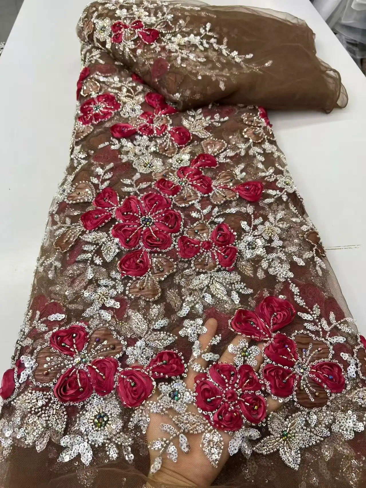 Luxury African Sequins Beaded Lace Fabric 2026 High Quality 5 Yards Nigerian French Lace Fabric for Clothing DIY Crafts Swing