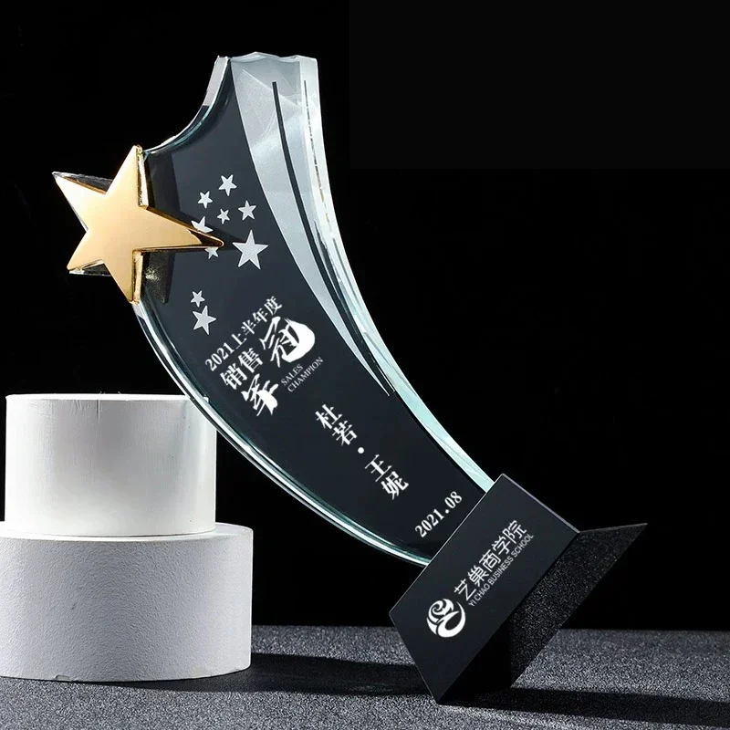 

Customized Five-Pointed Star Crystal Trophy, Souvenir Crafts, Home Decoration, Creative Commemorative Award, Free Engraving, 1Pc
