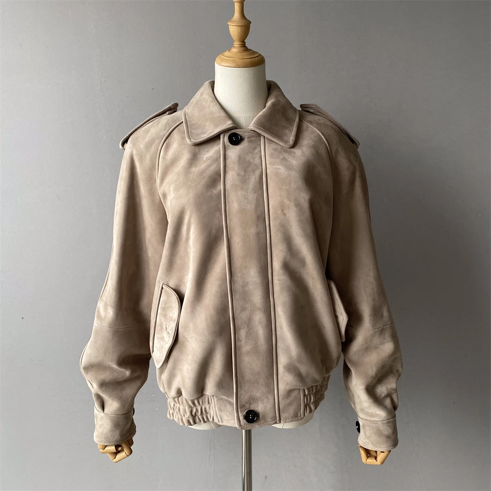 Jaxmonoy Damen-Jacke aus echtem Schaffell, Damenmode, echtes Wildleder, Ledermäntel, Winter, volle Ärmel, Oberbekleidung, 2025, Neuankömmling