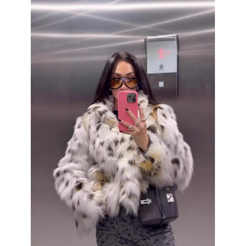 Women's Short Jacket Coat Leopard Pattern Eco-Friendly Synthetic Fur Fox Fur Autumn Winter Warm Fashionable Outerwear