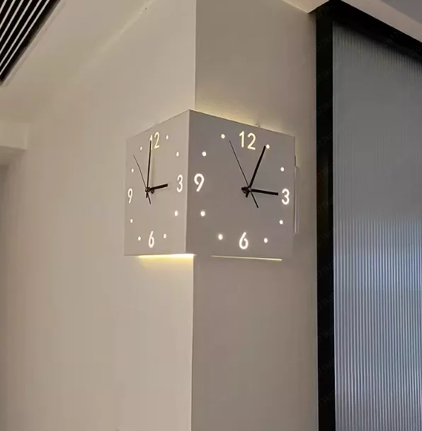 Double Sided Corner Wall Clock, Modern Minimalist No Punching Design for Living Room Corner Decoration view 6