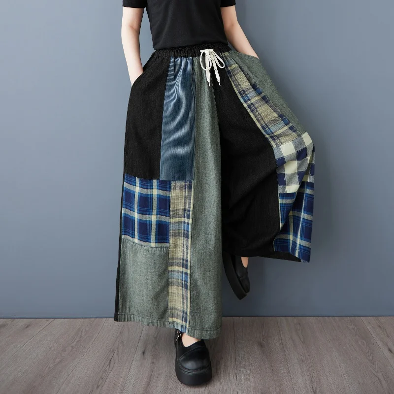 Women Japanese Harajuku Style Plaid Jeans Spring Summer New Loose Casual Versatile Fashion Niche Design Wide Leg Pants