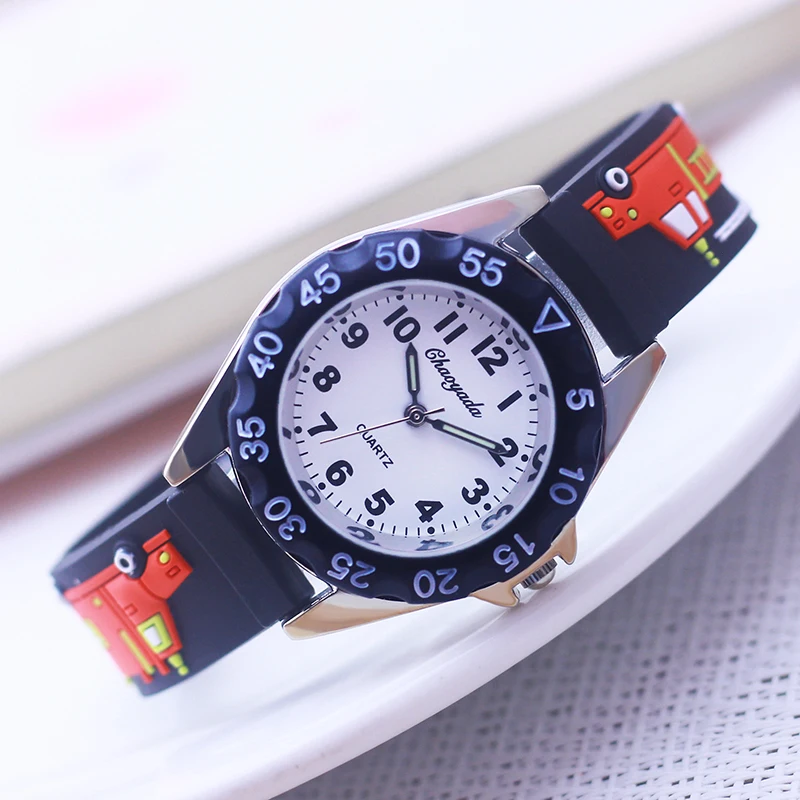 Famous Brand Children Boys New Fashion Cartoon Fire-truck Quartz Watches Little Kids Students Cool Holidays Gifts Wristwatches