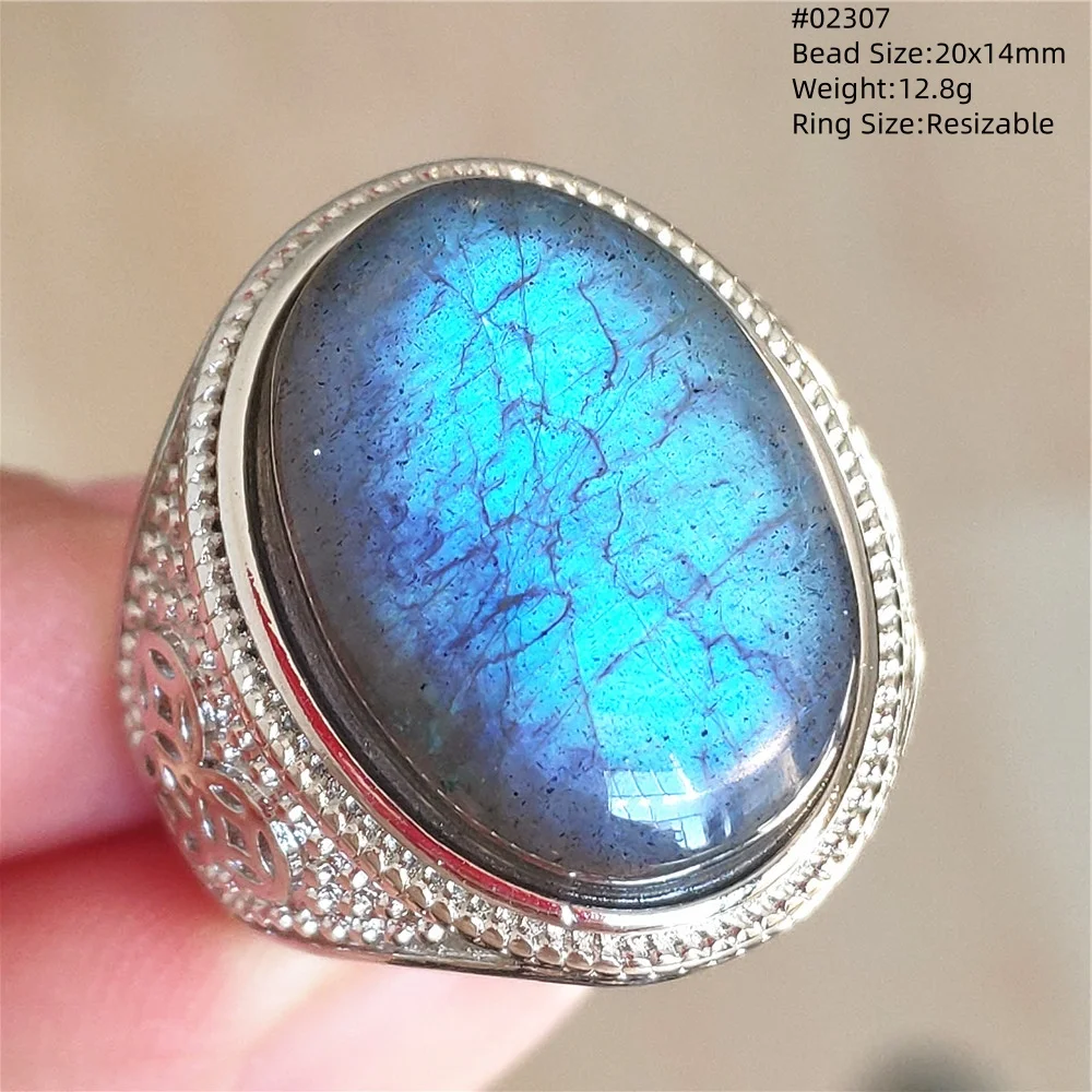 Natural Colorful Labradorite Adjustable Ring Gemstone Jewelry Flash Big Blue Purple Labradorite Resizable Ring Beads AAAAAA