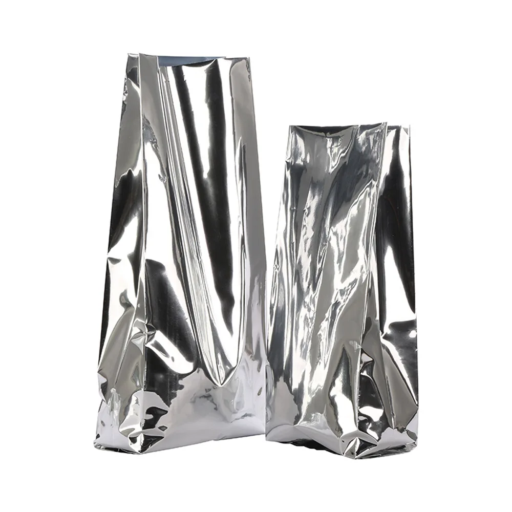 Torebki aluminiowe ze składanymi bokami, 100 sztuk, srebrne, plastikowe, z bocznymi kieszeniami, opakowania na żywność, torebki do pakowania mleka w proszku, herbaty, kawy i ziaren.
