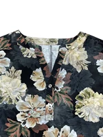 Plus Size Women's Vintage Floral Print V Neck Buttoned Long Sleeve Tunic Top Casual Slimming Daily Shirt - Image 5