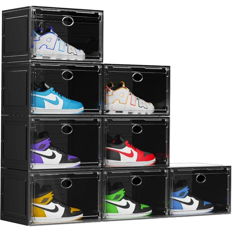 

XL Shoe Storage Box Organizer, 8 Pack Shoe Boxes Clear Plastic Stackable, Sneaker Display Case Container Fit for US 13