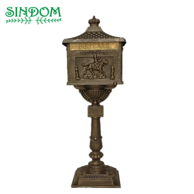 Outdoor Garden Traditional Lockable Standing Post Mailbox Aluminum Construction Weatherproof 2 Keys/Combination Lock