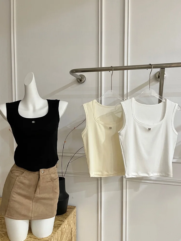 Top de Tirantes Anchos de Seda y Algodón Lacele Tian para Mujer, Primavera Verano, Nuevo, Color Puro, Tejido Elástico, Chaleco Moderno...