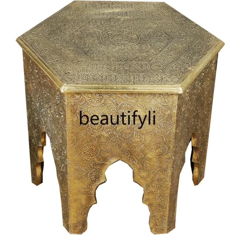 LXVintage  Indian furniture South East Asia classical copper-clad luxury square table gold low table edge few solidSSS