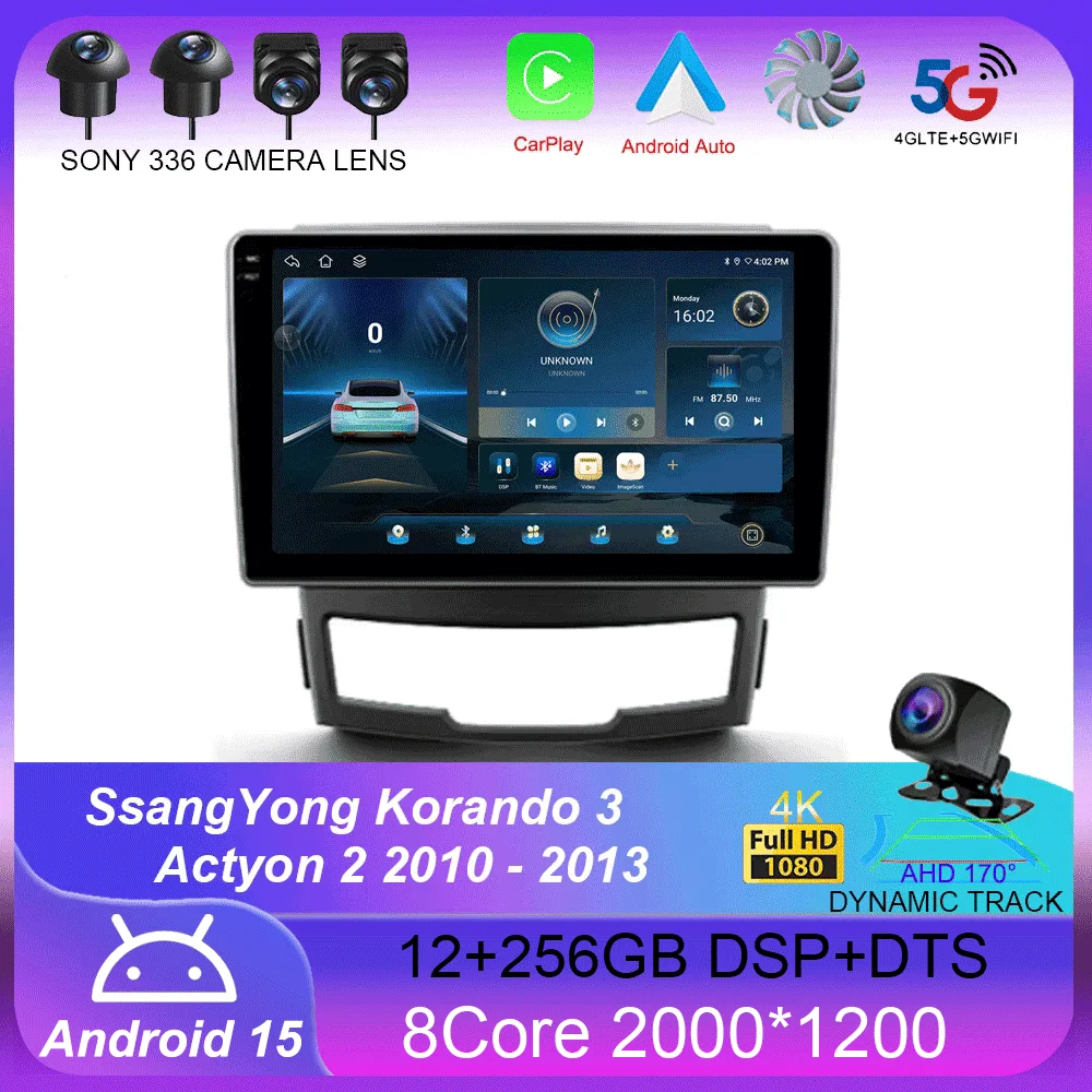 

For SsangYong Korando 3 Actyon 2 2010-2013 Carplay 4G+WIFI GPS Car Radio Navigation Multimedia Video Player Stereo BT Android 15