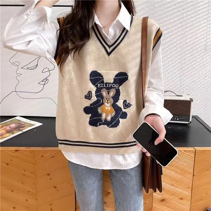 2023 New Fashion Knitted Vest Shirt Two Piece Set Spring and Autumn Versatile Korean Loose Knitted Vest Trend