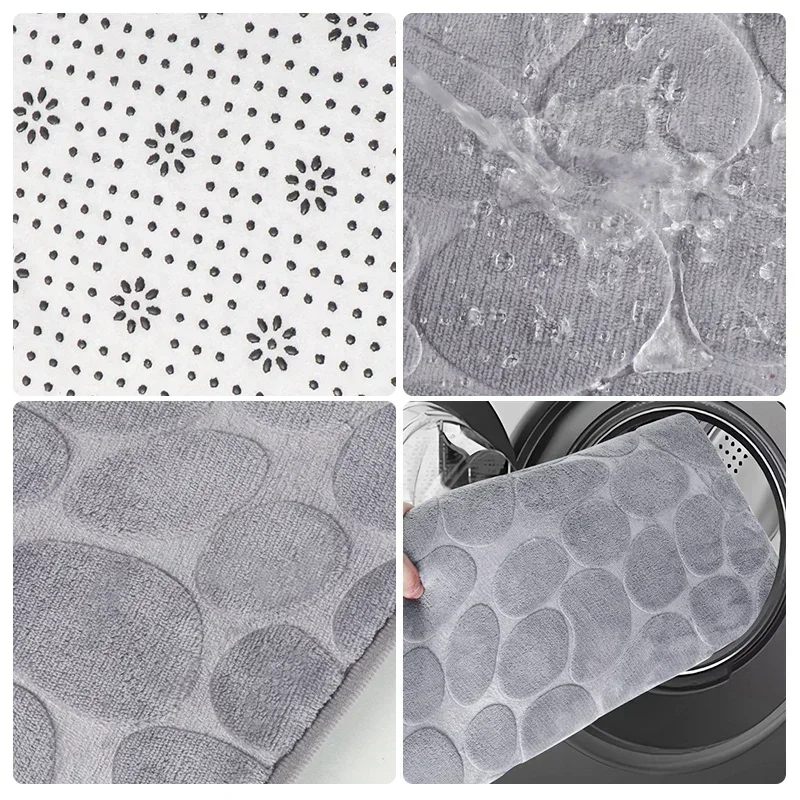 L-shaped Corner Bathroom Mat Cobblestone Non-slip Toilet Mat, Machine Washable Soft Absorbent Floor Mat Bath Corner Shower Mat