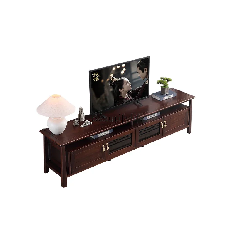 

New Chinese Solid Wood TV Cabinet Light Luxury Modern Ebony Wood Chinese Living Room TV Cabinet