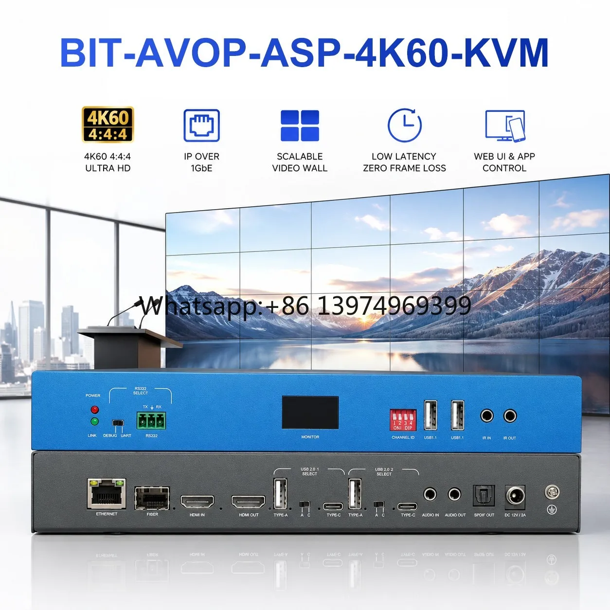 4K60 AV Over IP KVM Encoder Decoder 4 HDMI 4 USB 1GbE Video Wall Switcher for Enterprise Display