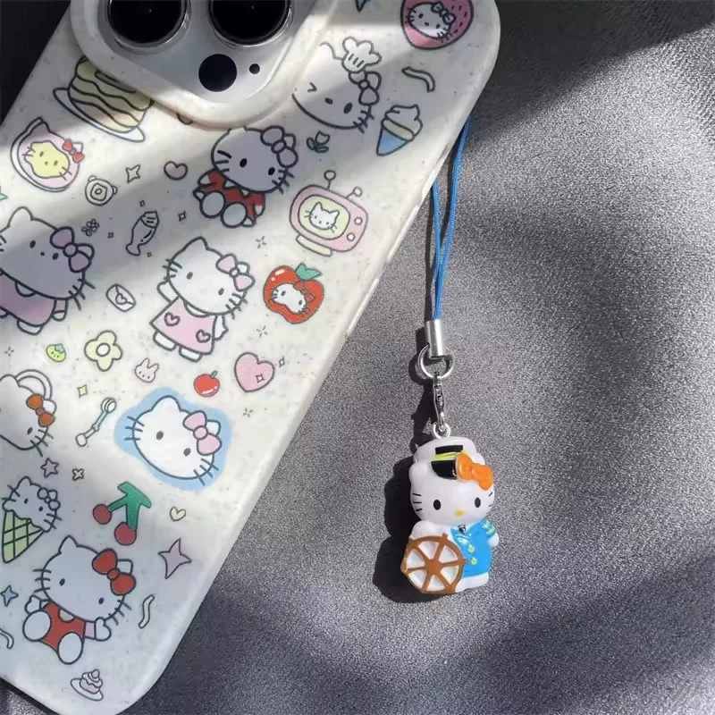Cordón para teléfono móvil Kawaii Sanrio Hello Kitty, cadena para cámara Ccd de gato KT de dibujos animados, llavero con abalorio para teléfono móvil, regalos colgantes para bolso