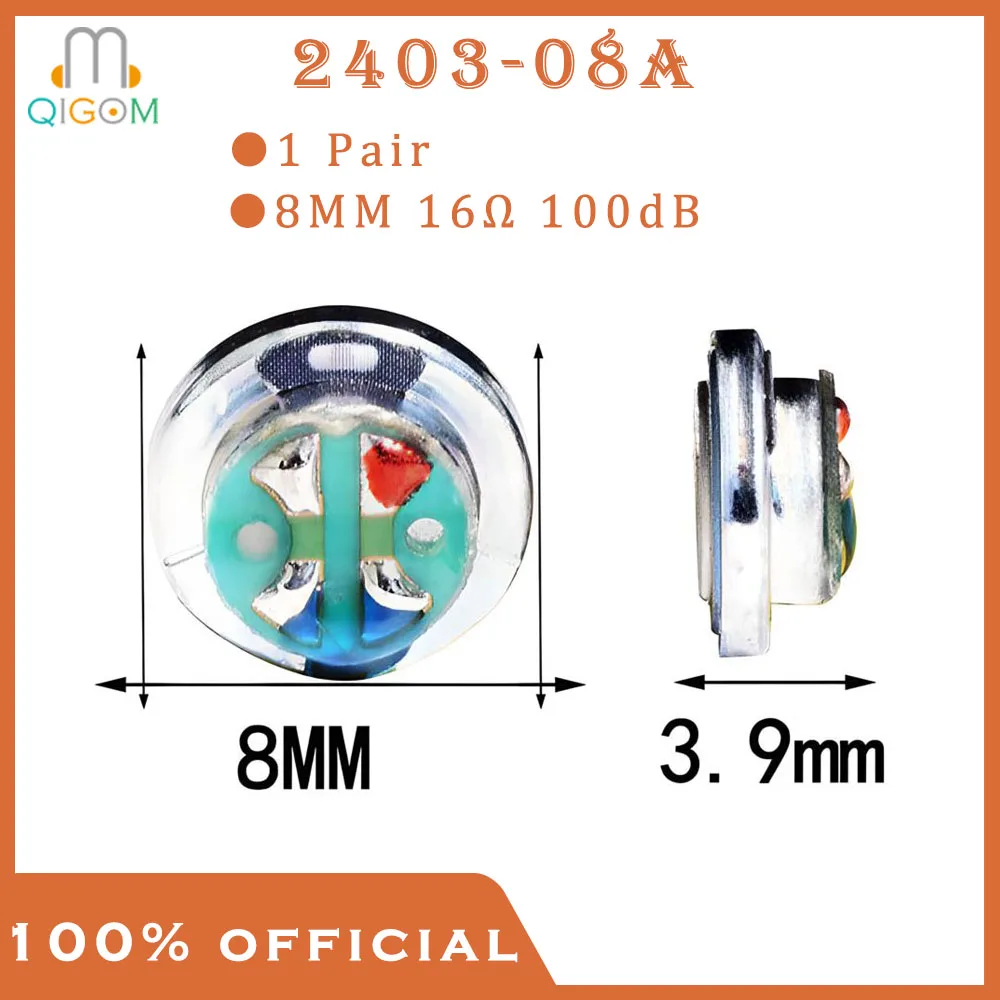 QIGOM 2403-08A Horn Dynamic Coil 8MM 16Ω 100dB Low Frequency Warm Sound Used For In-Ear Earphone Assembly Speaker Unit