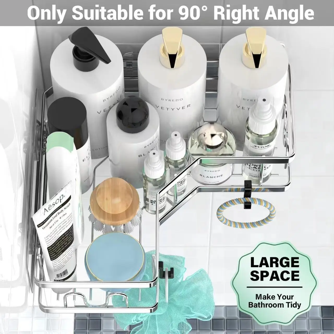 Stainless steel bathroom rack, drill-free shower wall-mounted bracket Toiletries and accessories storage rack