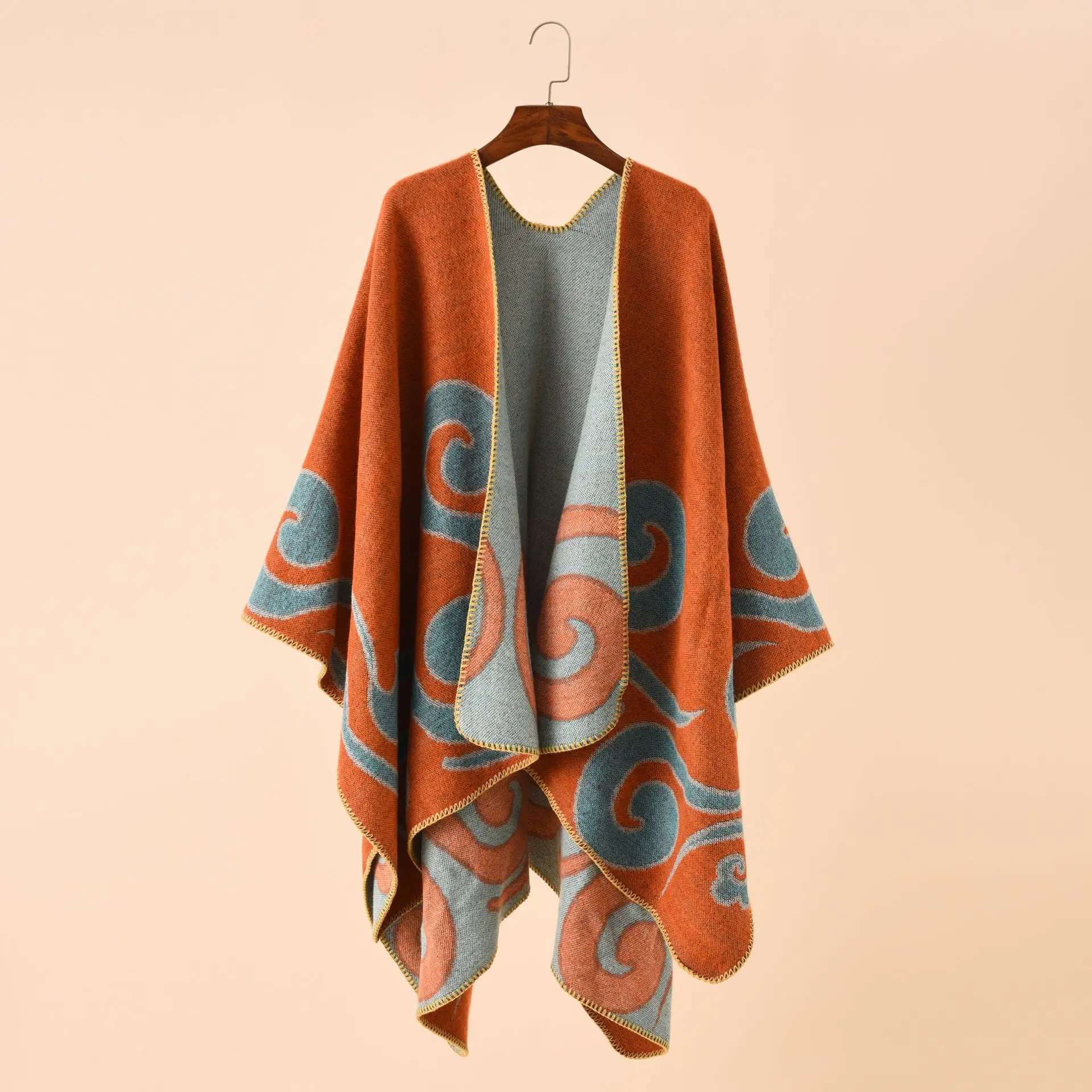 Fitshinling Auspicious Cloud Pattern Winter Shawls And Wraps Bohemian Fringe Oversized Womens Winter Ponchos And Capes