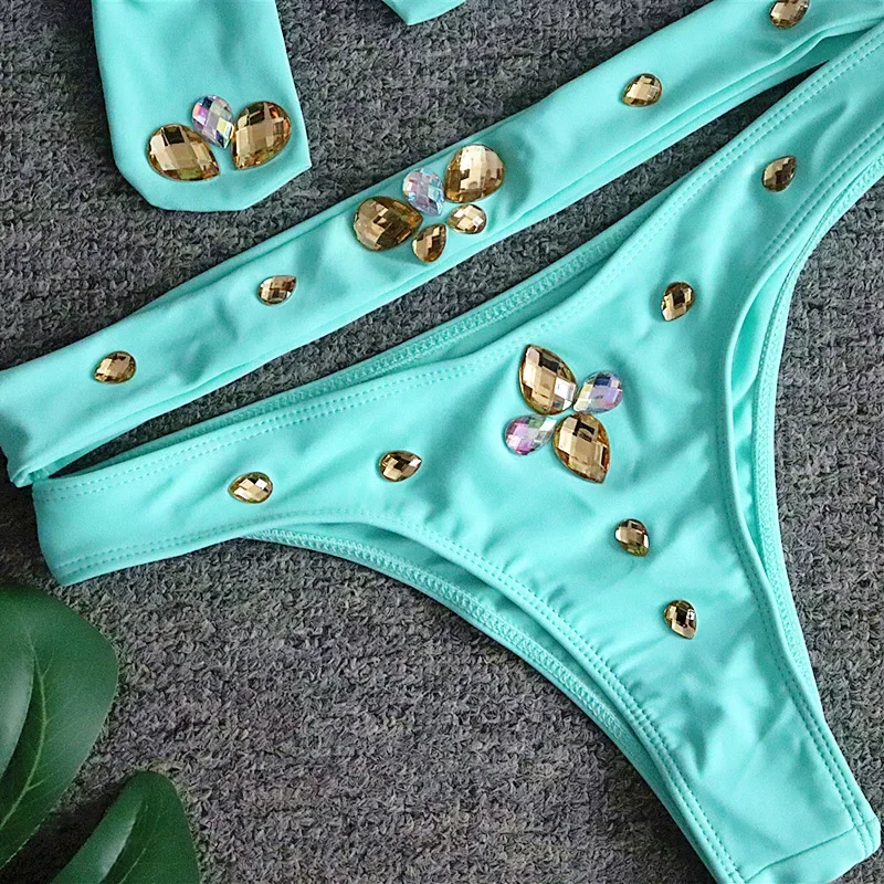 Costume da bagno tubolare con nodo superiore da donna, costume da bagno in due pezzi, bikini sexy a vita alta in cristallo