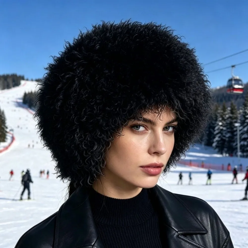 Warm Thick Warm Curly Faux Fur Bucket Hat Face Slimming Plush Fisherman Cap Soft Polyester Snow Hat Daily Wear