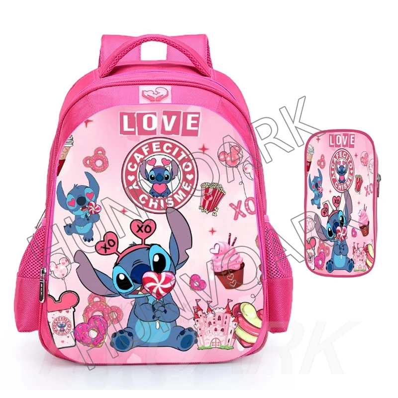 Lilo & Stitch Children School Bags 16inch Primary Pink Backpack Children Shoulder Backpacks Gift Bag Mochilas Infantil