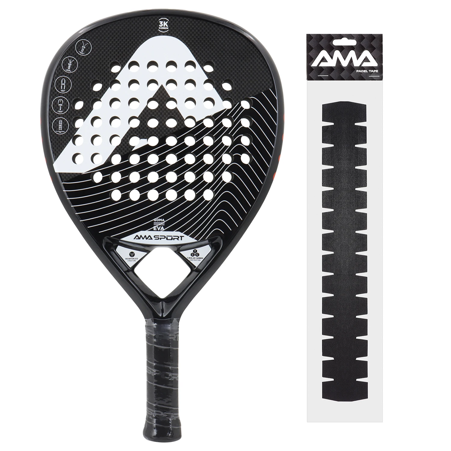 AMA Sport Padel Racket 3K Carbon Fiber-Paddle Racket for Adults-EVA Memory Foam-Ultra Light Tennis Racquet with Protection Tape