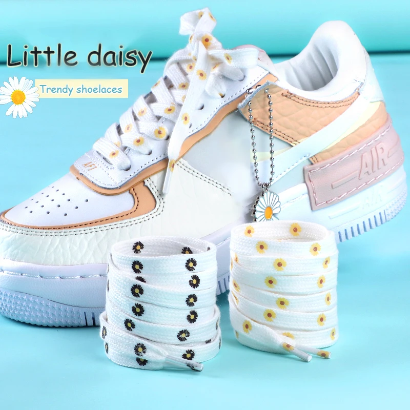 1pair Little Daisies Shoelaces Cartoon Printing Unisex Flat Shoe Laces High-top Canvas Sneakers Shoelace AF1 Off White Shoelaces