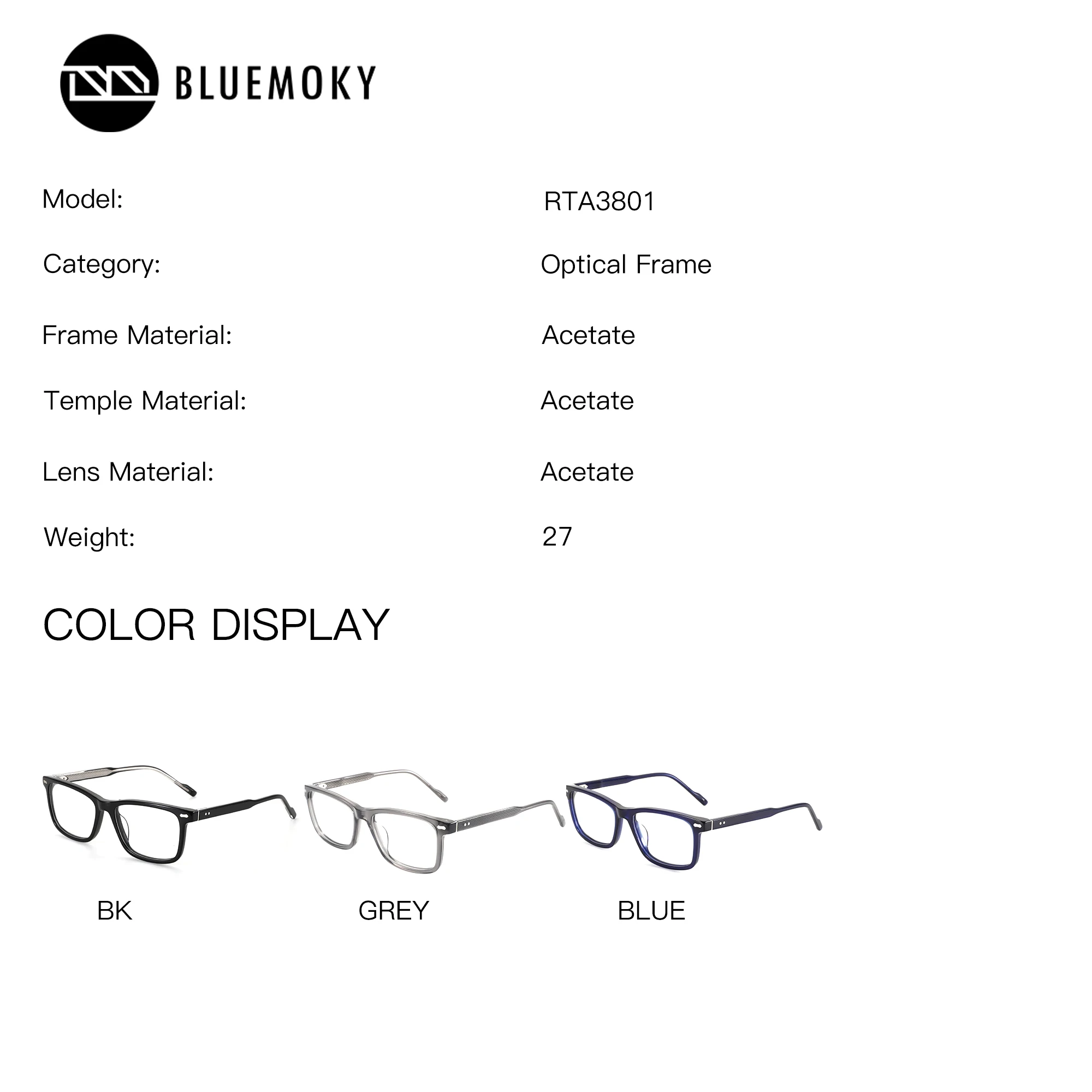 BLUEMOKY Trend Rectangle Acetate Prescription Eyeglasses Myopia Optical Eyewear Blue Light Progressive Glasses for Sight for Men