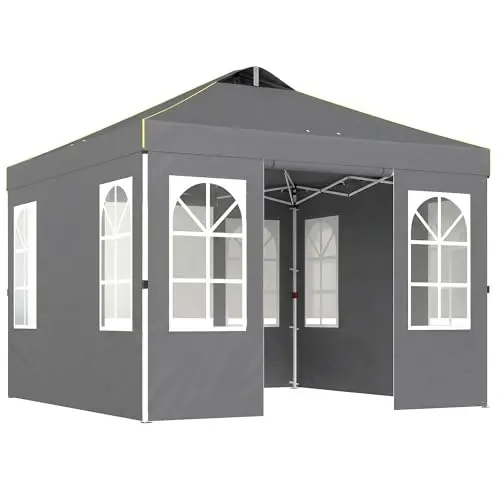 9.6 x 9.6 ft Pop Up Canopy Tent with Sidewalls UPF50+, Dark Gray | One Button Push Setup, Outdoor Portable Instant