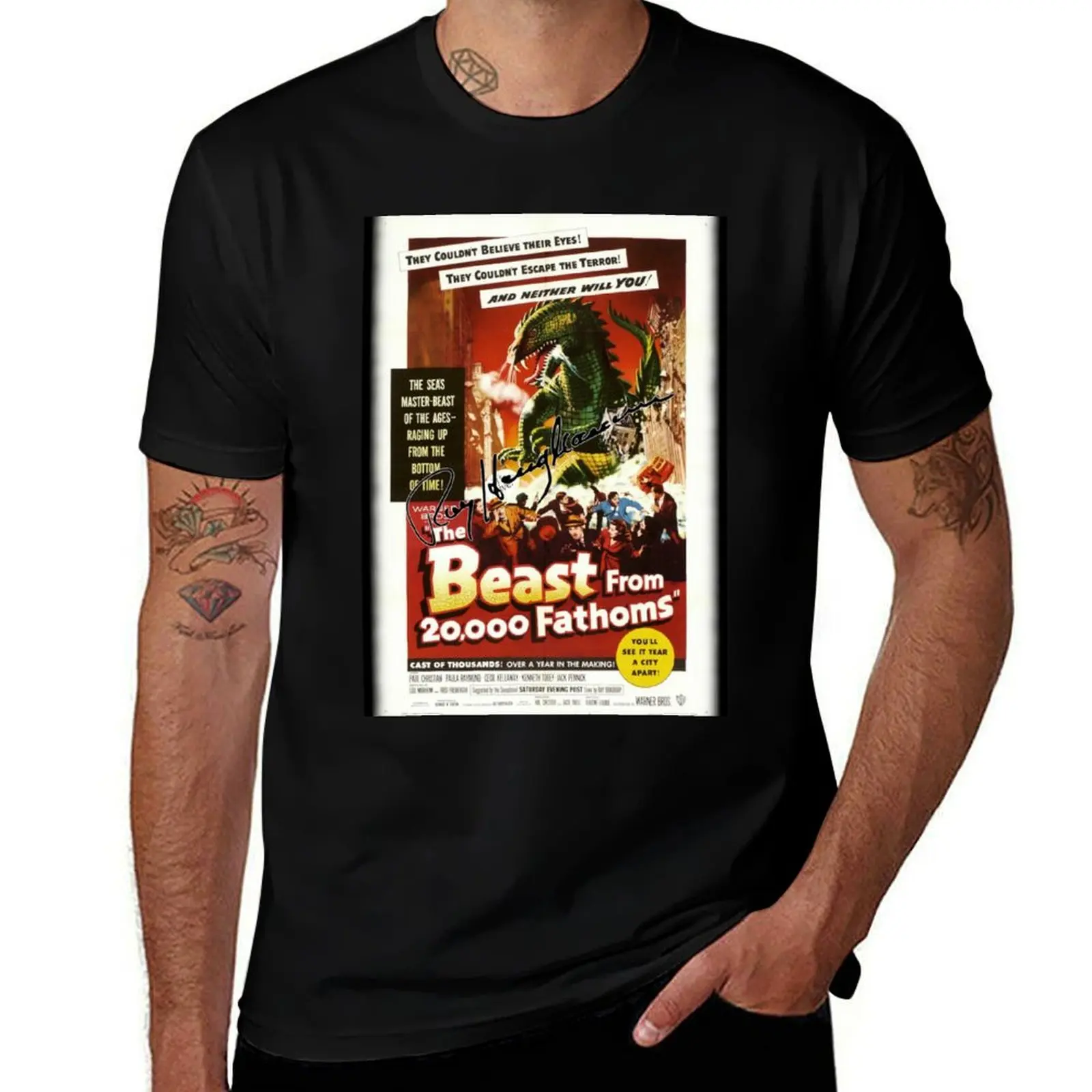 The Beast From 20,000 Fathoms - Ray Harryhausen Signature. T-Shirt summer top quick drying funny t shirts for men