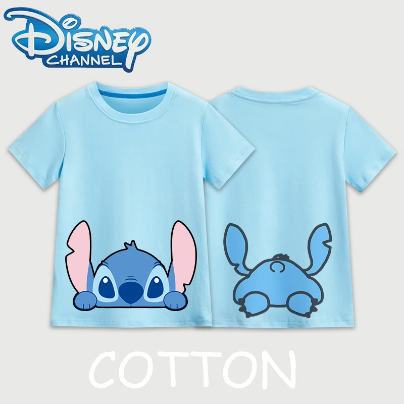 Disney Stitch Anime Summer Fashion Multi Cotton Children\'s Cute T-shirt Round Neck Casual Short Sleeve Printed Pattern