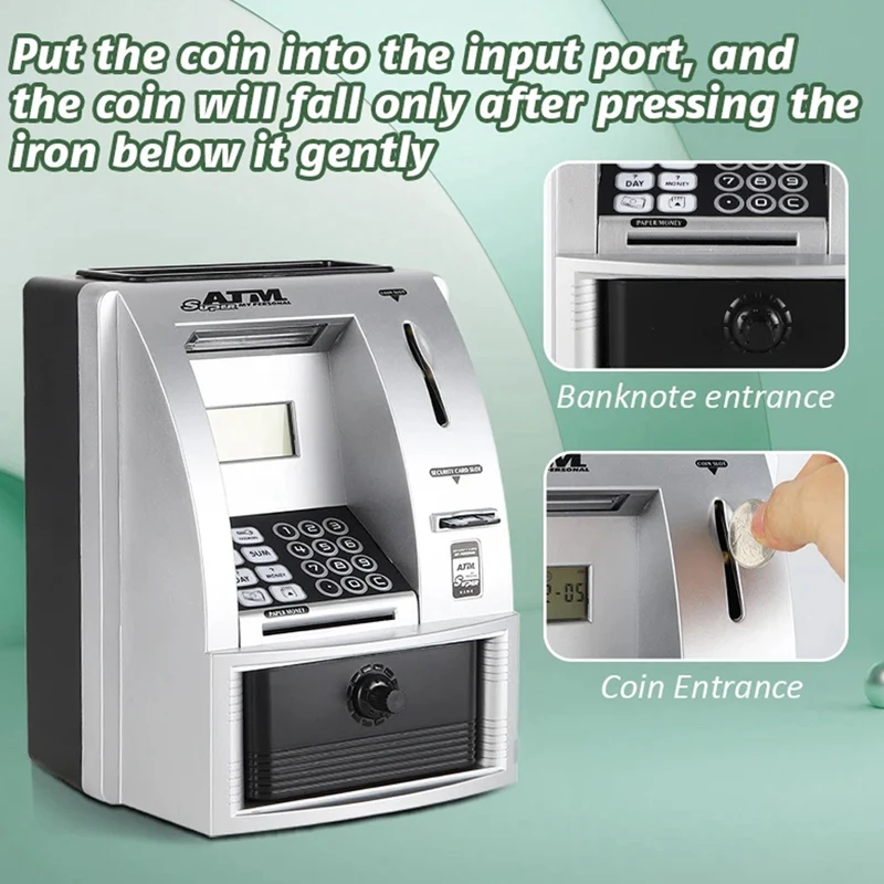 Smart ATM Piggy Bank for Money Mini Banknote Voice ATM Machine to Teach Children Money Management-A82Z
