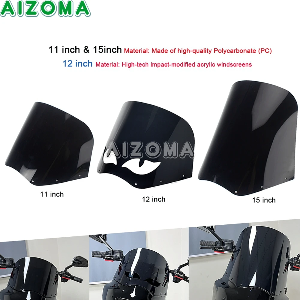 11/ 15 inch Club Motorcycle Fairing Windshield Wind Screen Deflector For Harley Dyna Low Rider Street Bob Super Glide 2006-2021