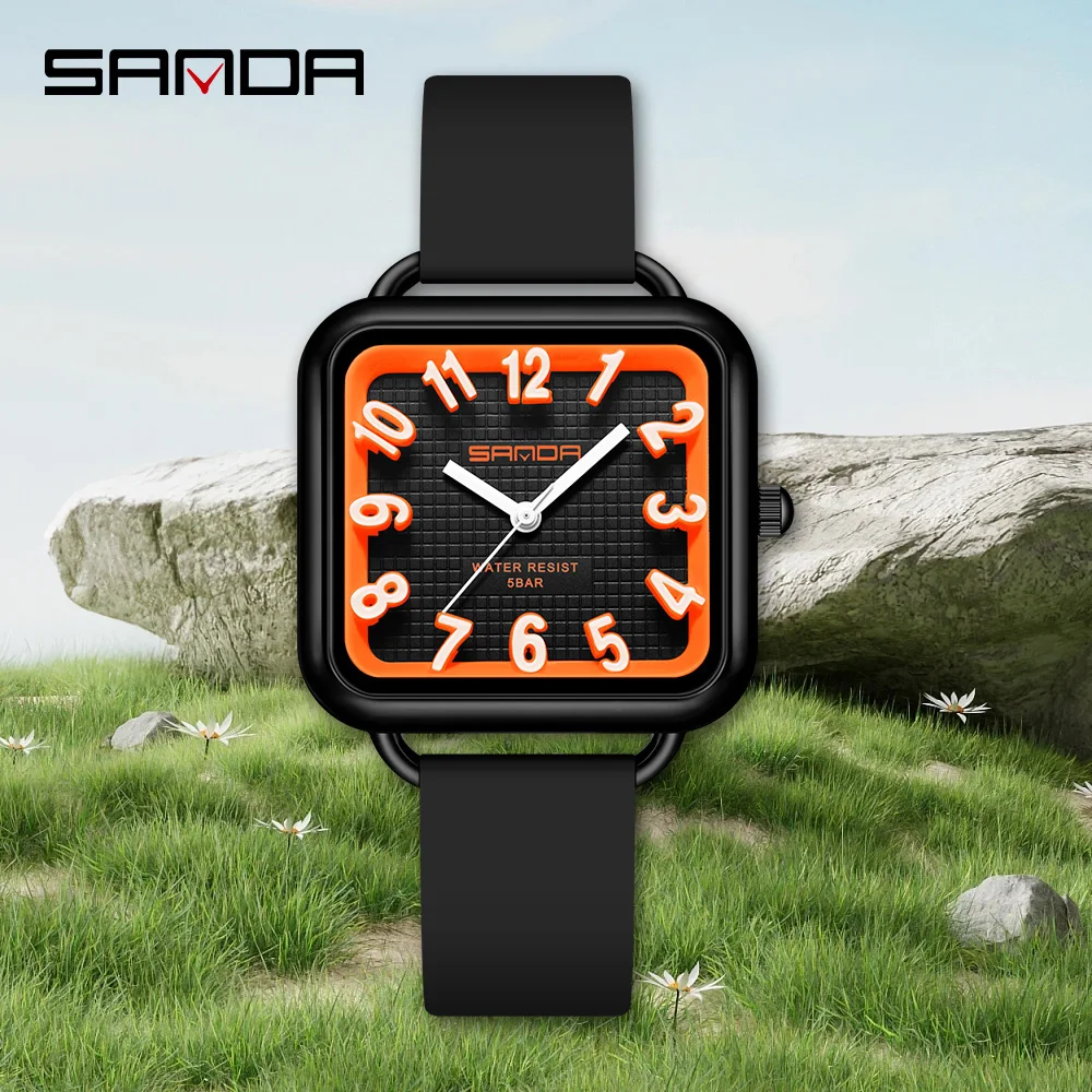 SANDA Новинка 3269, модные кварцевые часы для учащихся начальной школы с большой шкалой номеров, водонепроницаемые и простые студенческие кварцевые часы