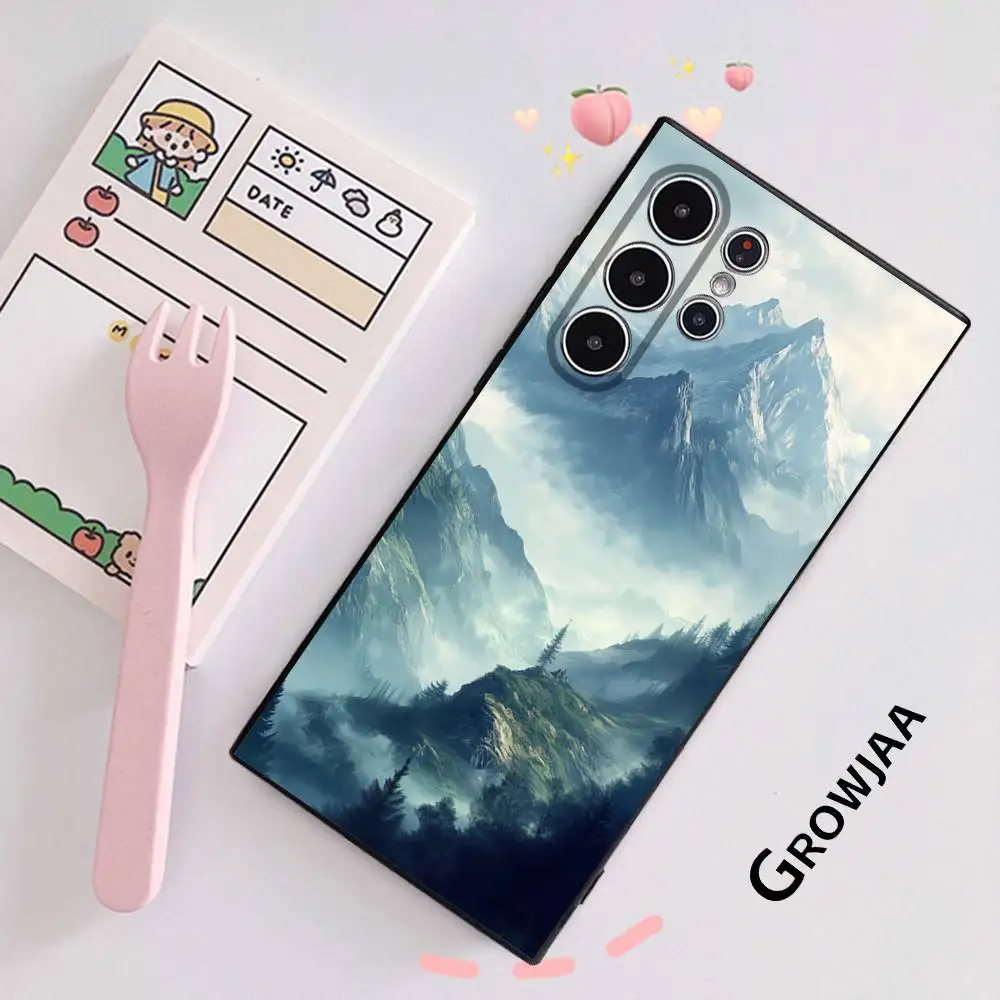 Mountain Landscape Painting Phone Case For Samsung Galaxy S25 S24 S23 S22 S21 S20 Ultra Plus Frosted Soft Cover Funda