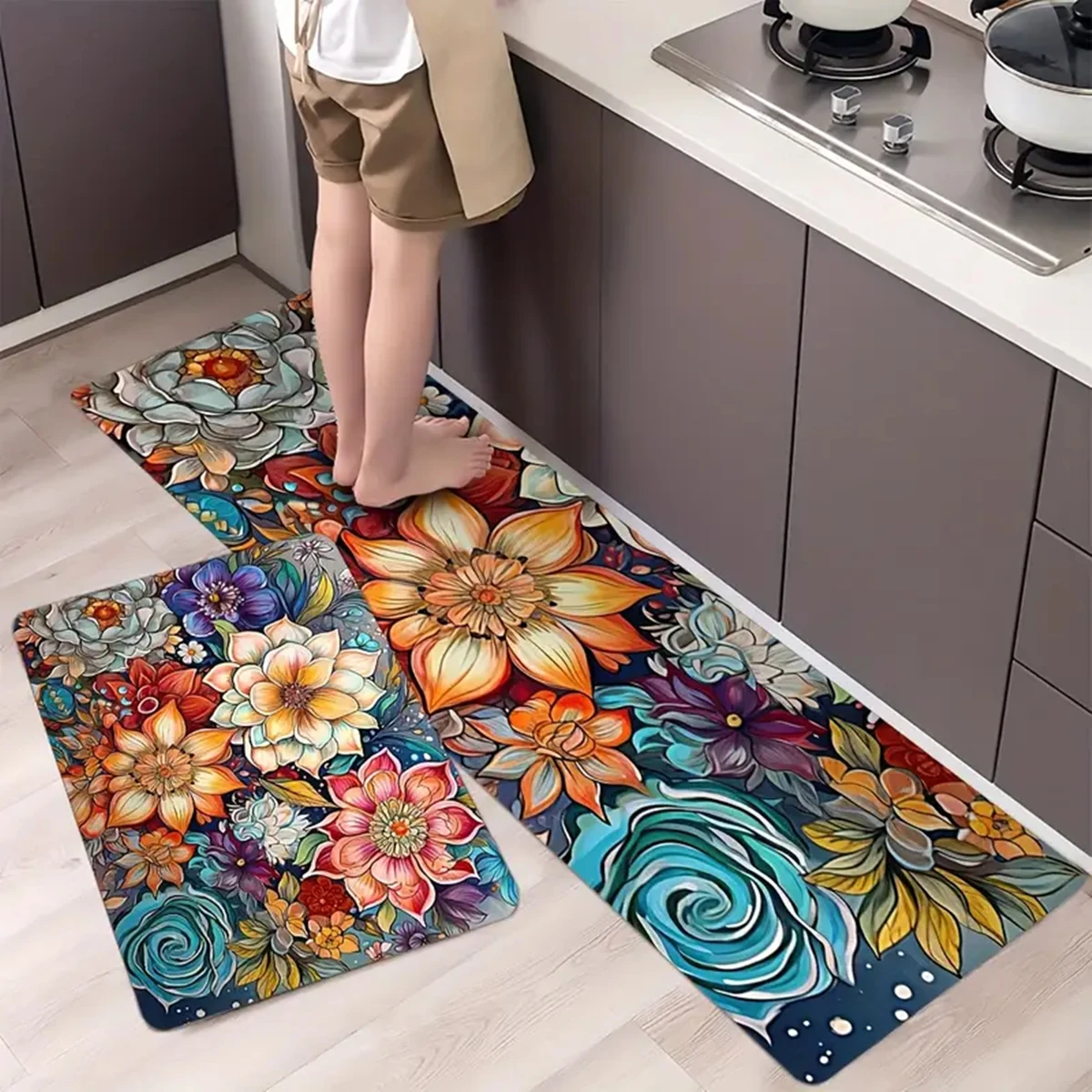 Large size kitchen anti-skid carpet absorbent kitchen floor mat machine washable floral pattern floor mat