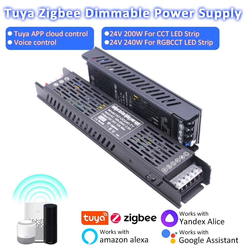 DC24V Zigbee Tuya Dimmable Power Supply 200W CCT 240W RGBCCT Transformer LED Driver Support Alexa Gooogle Home for 24V LED Strip