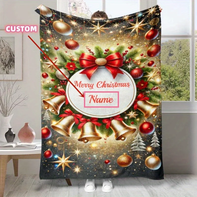 Customizable Christmas Flannel Blanket - Soft Personalized Throw for Sofa, Bed, Office Chair - 100% Polyester, Rectangle Lightwe