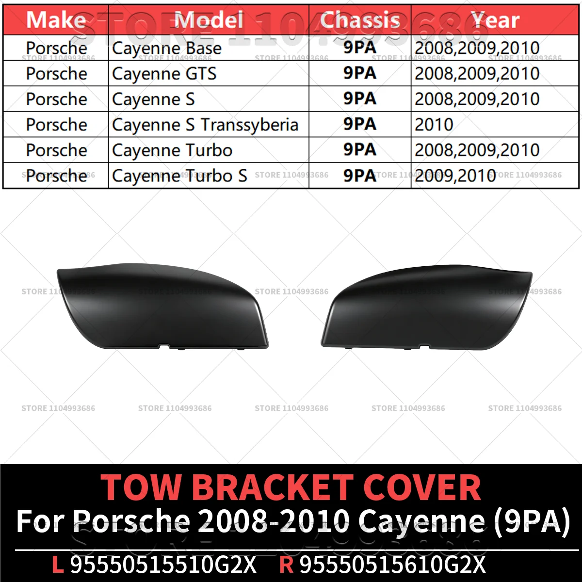 For Porsche 2008 2009 2010 Cayenne GTS S Turbo (9PA) Tow Bracket Cover OEM 95550515510 95550515610 95550515510G2X 95550515610G2X