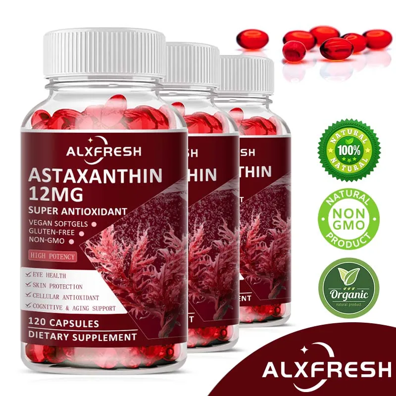 Astaxanthin Capsules For Skin Texture Relieve Eye Strain Enhance Stamina Anti-inflammatory Effects Cardiovascular Brain Health