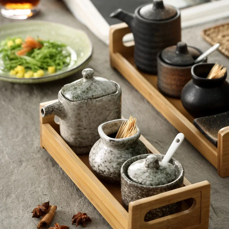 Japanese Style Seasoning Jar Condiment Bottle Ceramic Spice Box Creative Kitchen Utensils Oil Salt Small Jar Seasoning Bottle