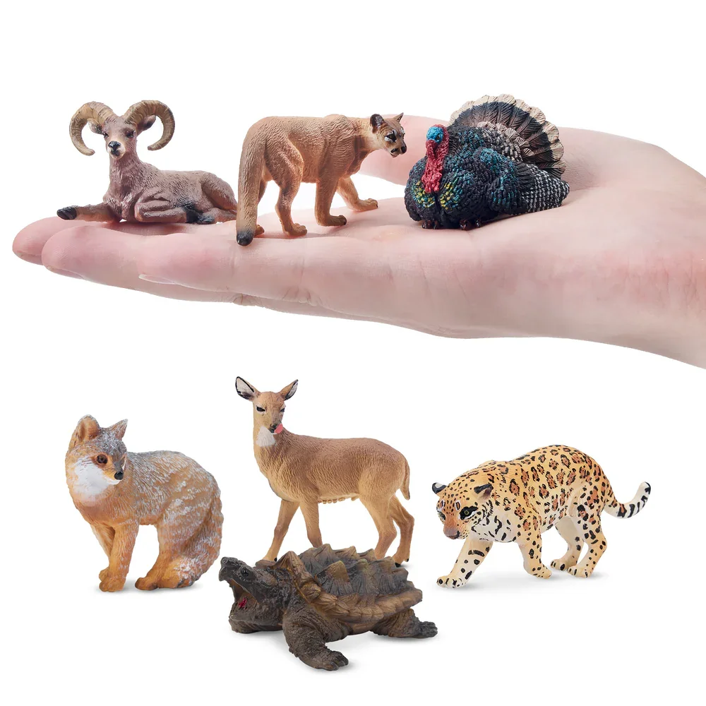 Toymany Simulation Mini North American Animals Model Toy 14 pcs Mini Figures Dolls Action Figurines Toys Children Gift Cake Dec