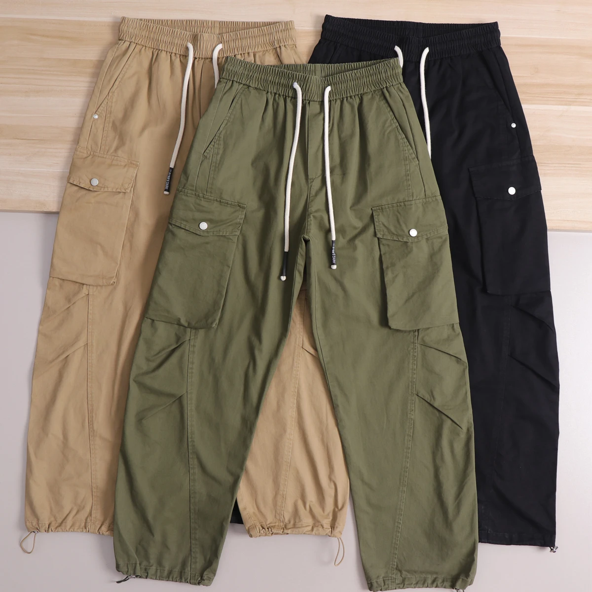Pantalones de trabajo de algodón puro estilo japonés retro, a cuadros, lavados, de pierna ancha, para hombre, modernos, holgados, informales, con corte tipo cuchillo